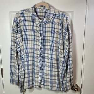 Peace Love World Blue Cream and Beige 100% Cotton Plaid Shirt